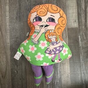 Vintage 1966 Mattel Talkin Patter Pillow Plush Doll Green Floral 60s Toy